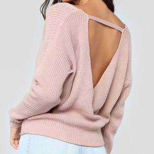 Pink open back crossover sweater